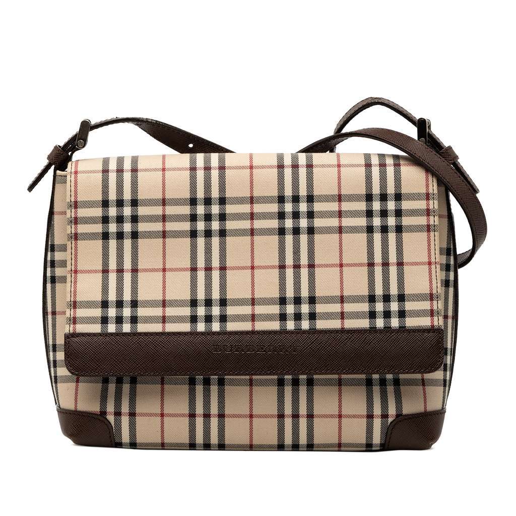 Burberry House Check Canvas Flap Crossbody Brown Canvas Very good - Front View