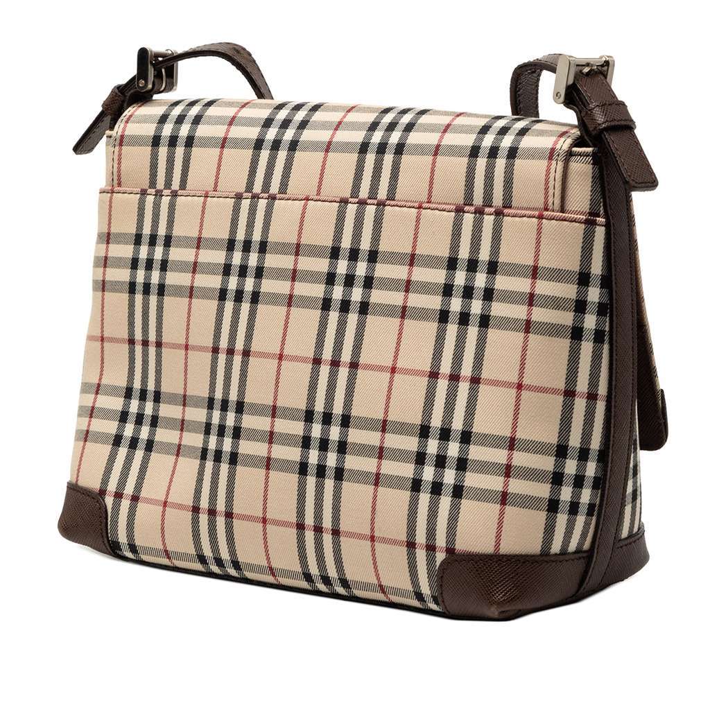 Burberry House Check Canvas Flap Crossbody Brown Canvas Very good - Back View