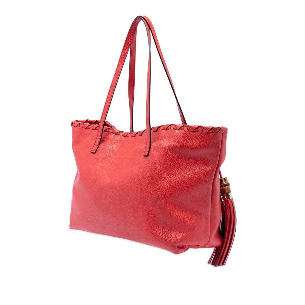 Gucci Leather Bamboo Tassel Tote Red Leather Very good - Back View