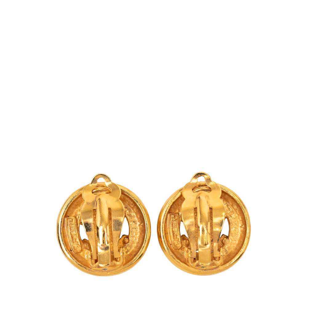 Chanel CC Gold Plated Round Clip On Earrings Gold Metal Very good - Back View