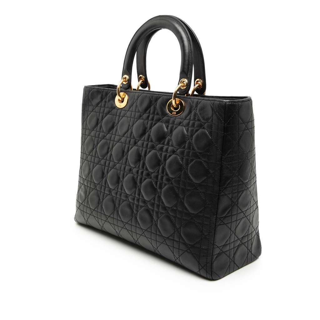 Dior Large Lambskin Cannage Lady Dior Black Leather Very good condition - Back View