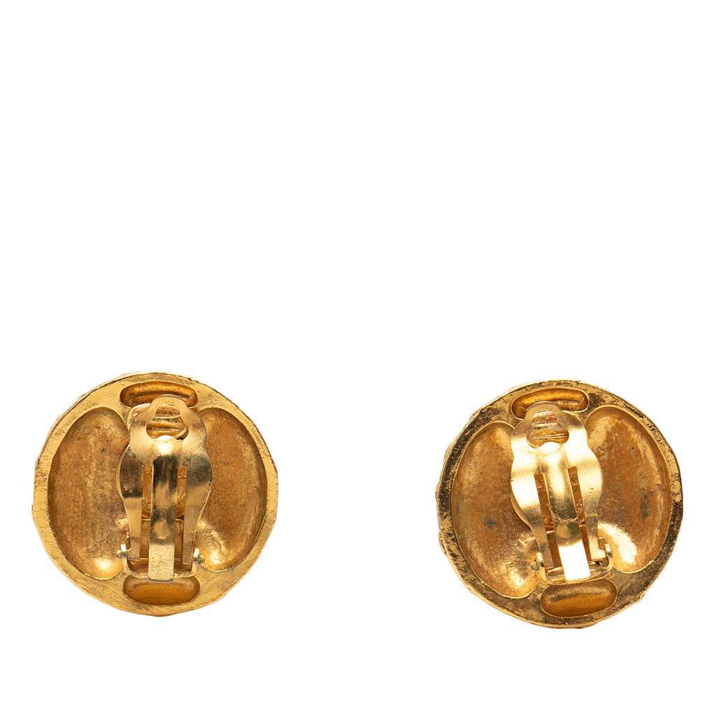 Chanel CC Gold Plated Round Clip On Earrings Gold Metal Very good - Back View