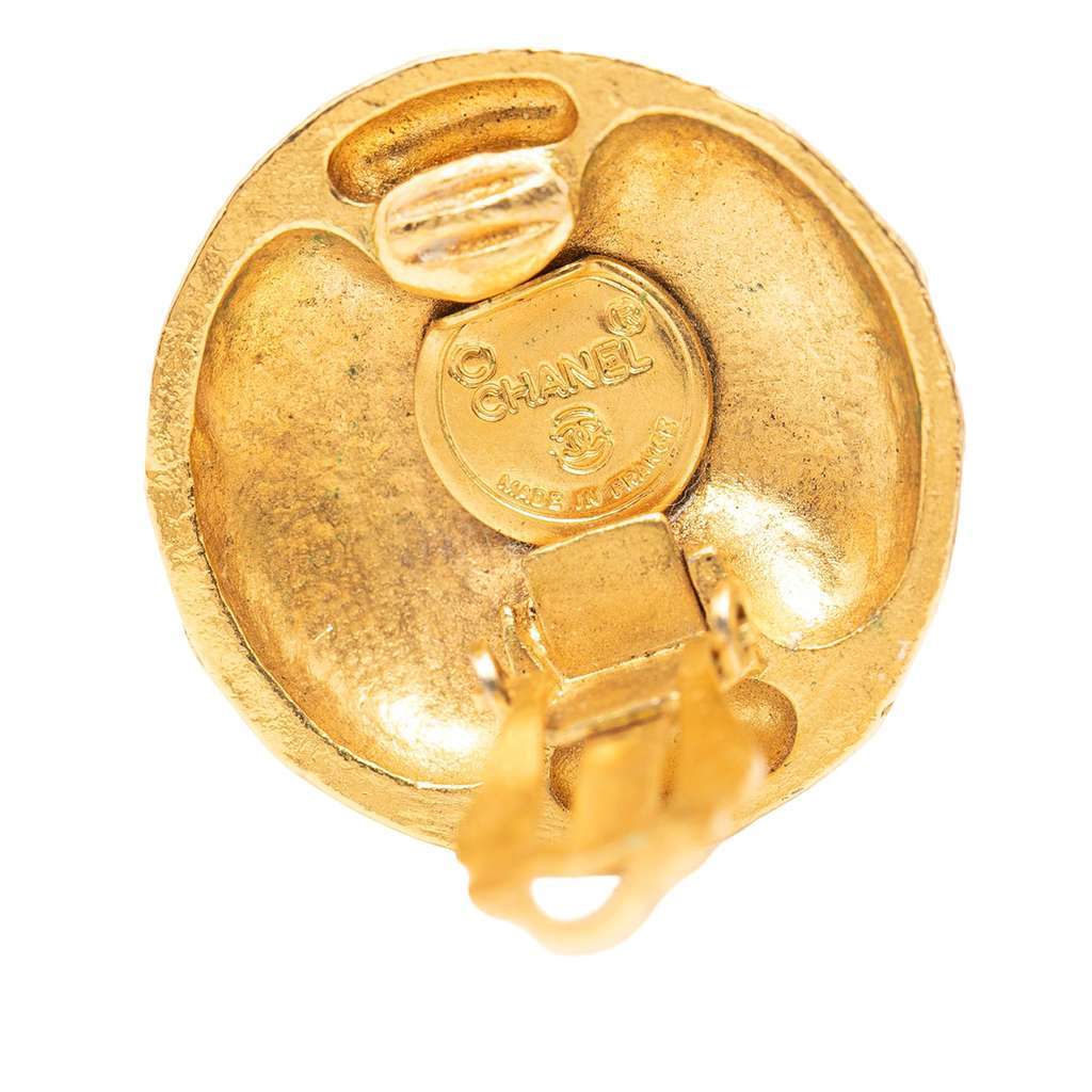 Chanel CC Gold Plated Round Clip On Earrings Gold Metal Very good - Inside View