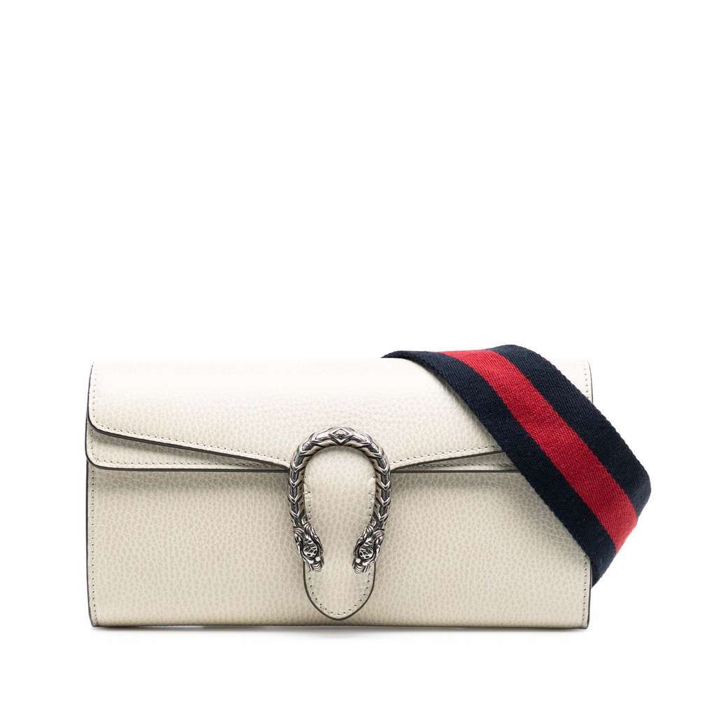 Gucci Small Leather Dionysus Web Crossbody White Leather Very good - Front View
