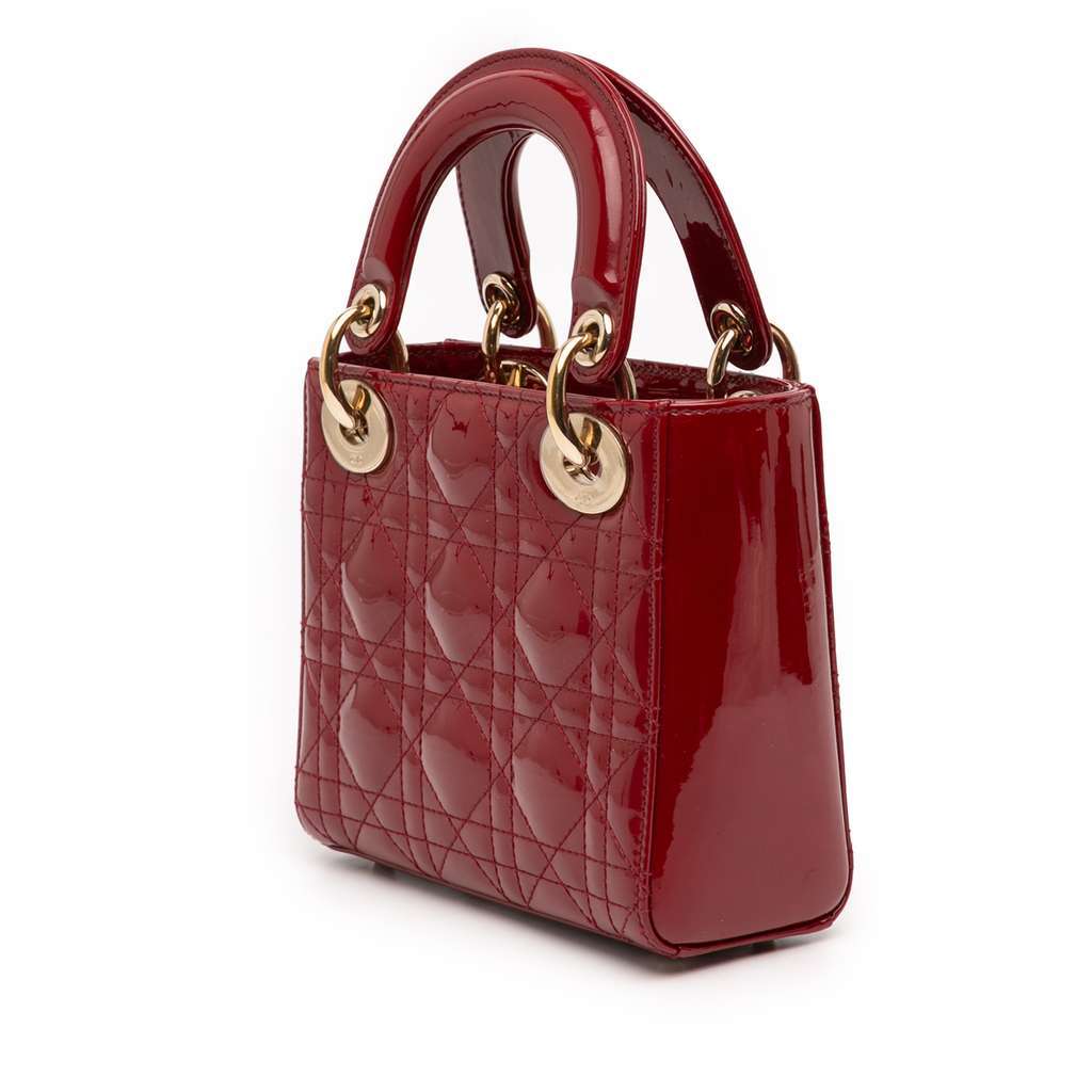 Dior Mini Patent Cannage Lady Dior Red Leather Very good condition - Back View