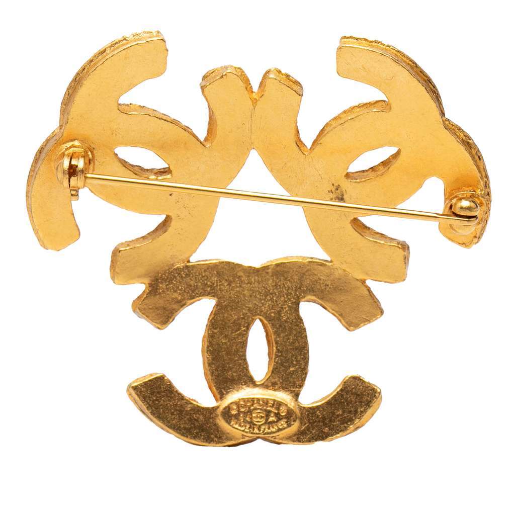 Chanel Gold Plated Triple CC Brooch Gold Metal Very good - Back View