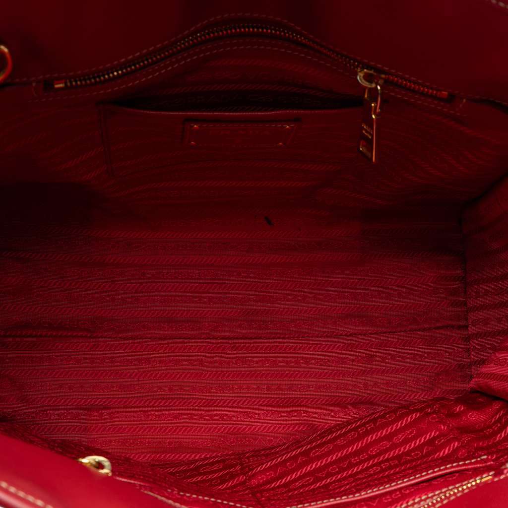 Prada Saffiano Trimmed Canvas Canapa Satchel Brown Canvas Very good - Model View