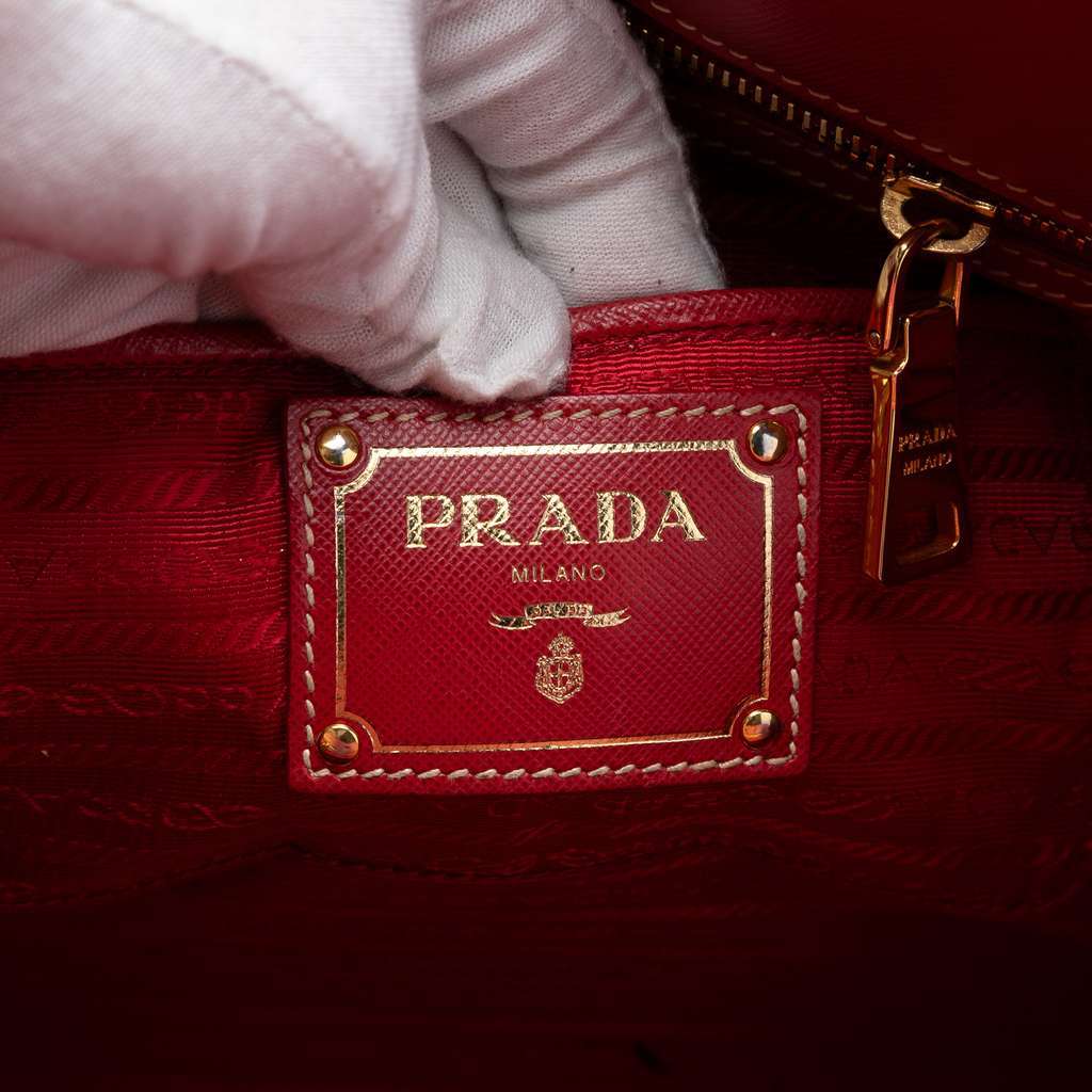 Prada Saffiano Trimmed Canvas Canapa Satchel Brown Canvas Very good - Box View