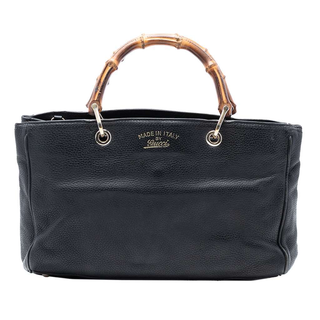 Gucci Medium Calfskin Bamboo Shopper Satchel Black Leather Very good - Front View