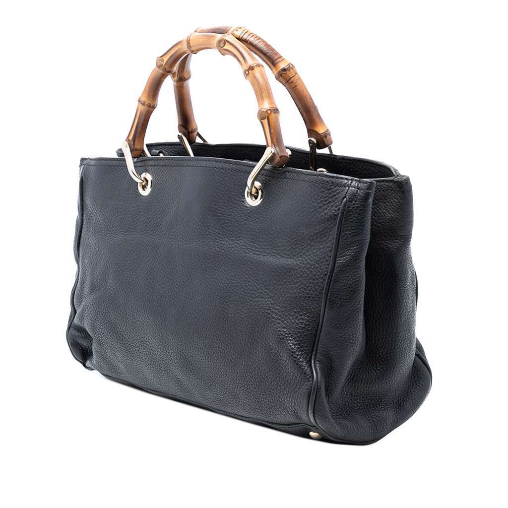 Gucci Medium Calfskin Bamboo Shopper Satchel Black Leather Very good - Back View