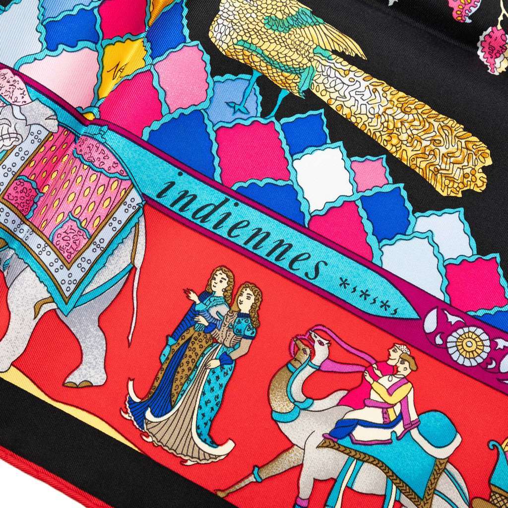 Hermès Fantaisies Indiennes Silk Scarf 90 Black Silk Very good condition - Box View