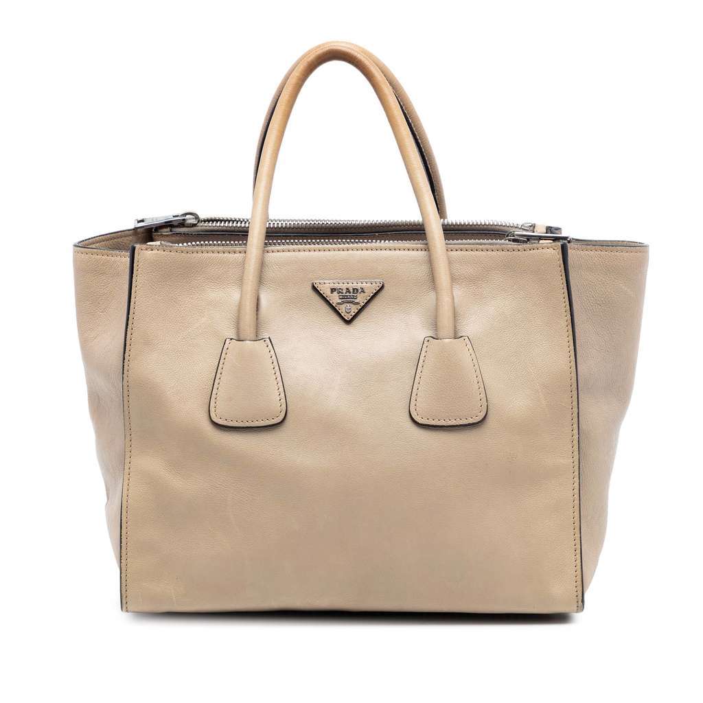 Prada Glace Calf Twin Pocket Double Handle Satchel Brown Leather Very good - Front View