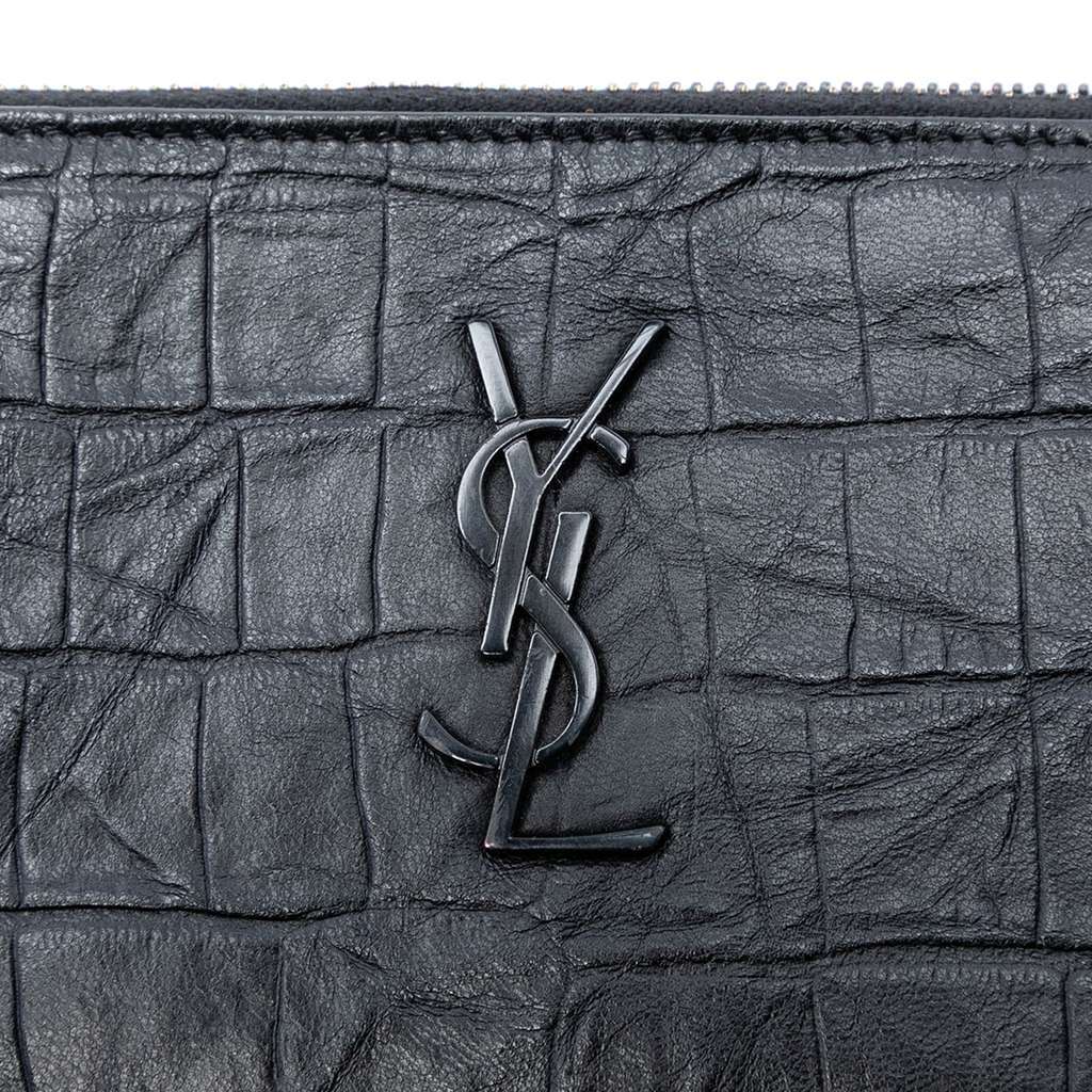 Saint Laurent Croc Embossed Leather Monogram Document Holder Black Leather Very good - Box View