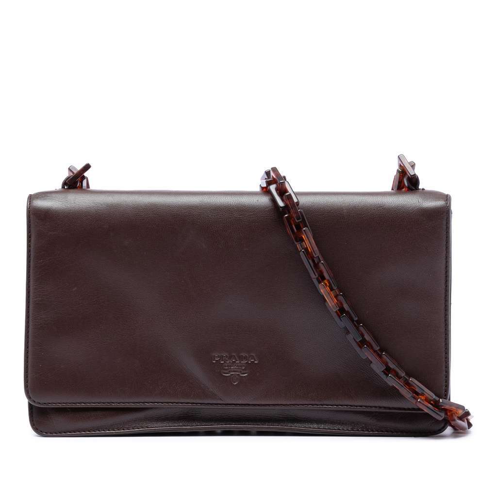 Prada Vitello City Resin Chain Crossbody Brown Leather Very good condition - Front View