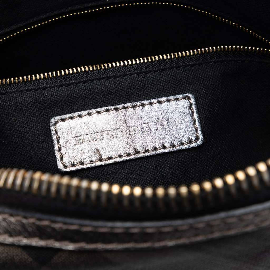 Burberry Supernova Check Coated Canvas and Metallic Leather Shoulder Bag Grey Canvas Very good condition - Box View