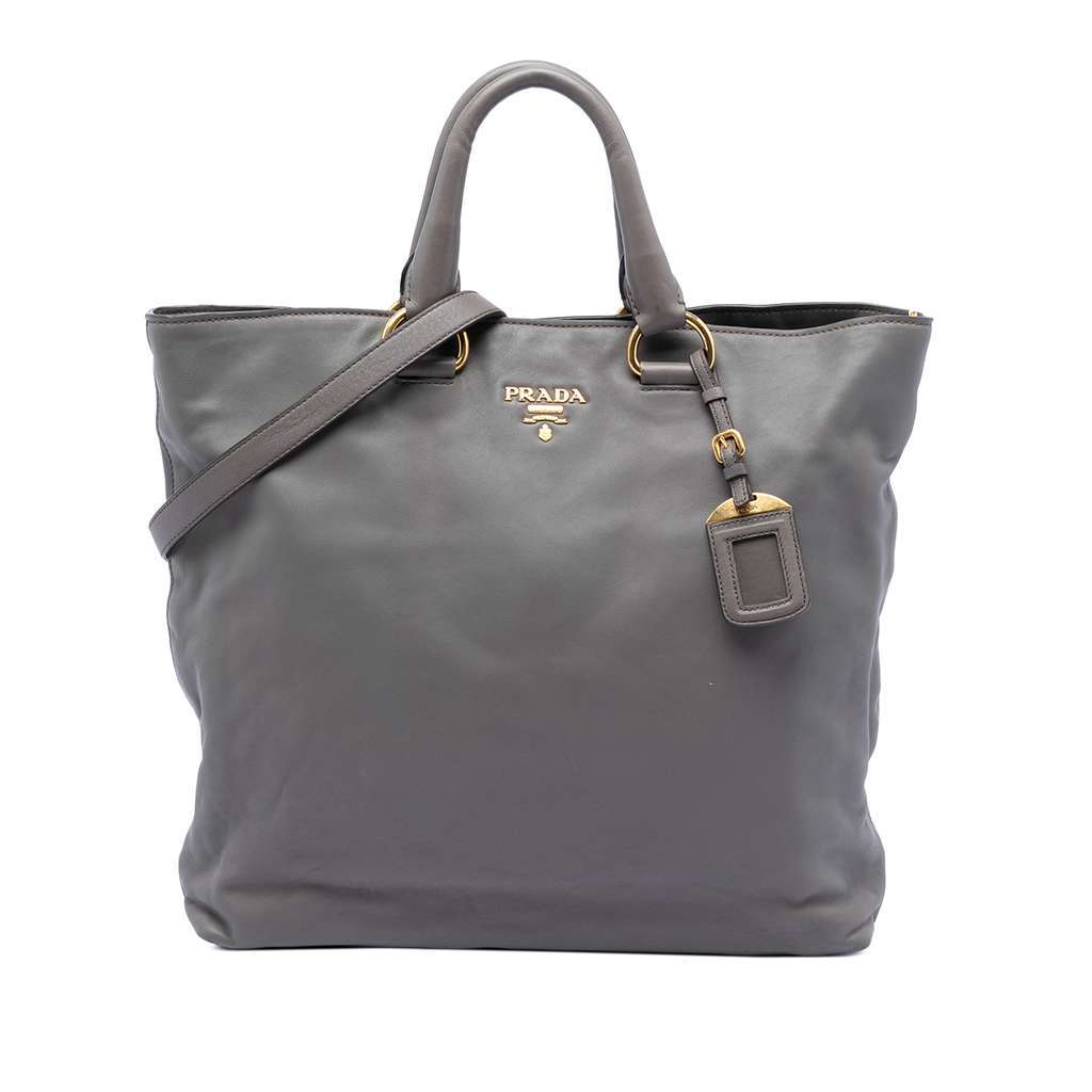 Prada Soft Calf Open Convertible Tote Grey Leather Very good - Front View