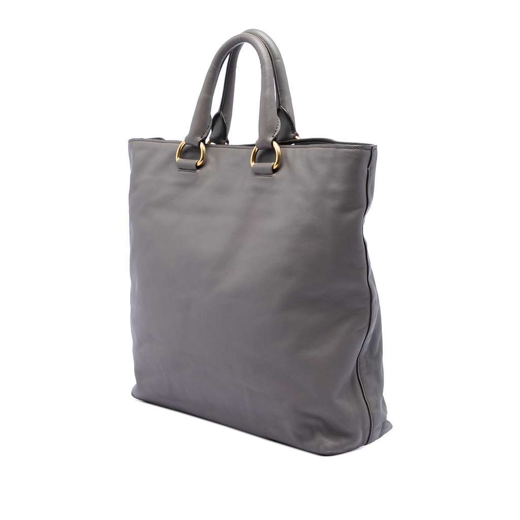 Prada Soft Calf Open Convertible Tote Grey Leather Very good - Back View