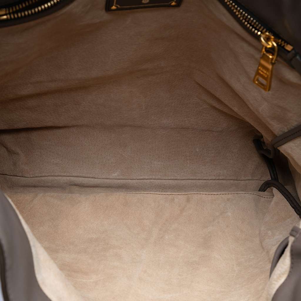 Prada Soft Calf Open Convertible Tote Grey Leather Very good - Model View