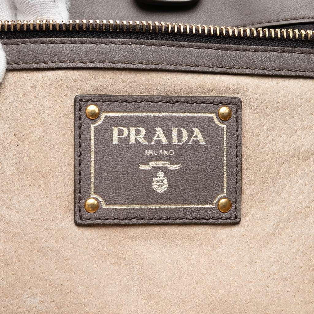 Prada Soft Calf Open Convertible Tote Grey Leather Very good - Box View