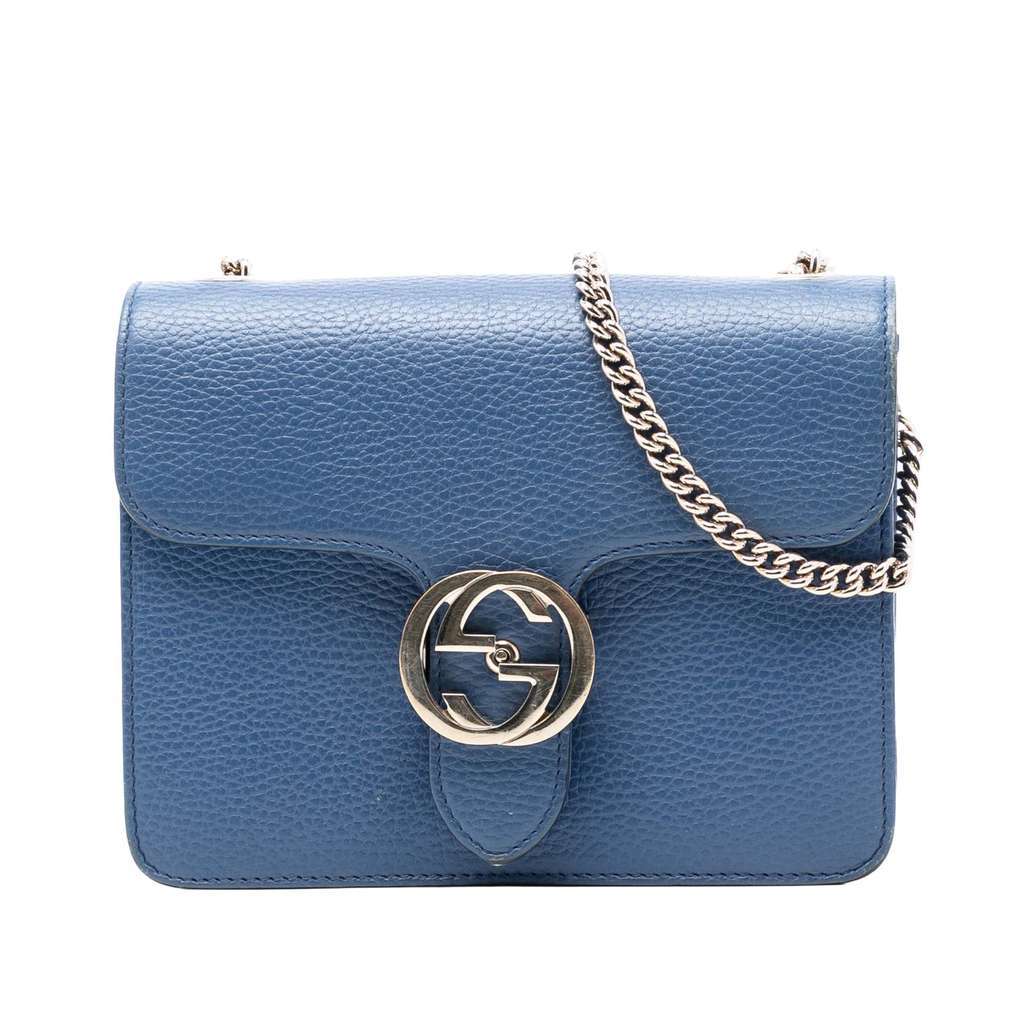 Gucci Small Dollar Calfskin Interlocking G Crossbody Blue Leather Very good - Front View