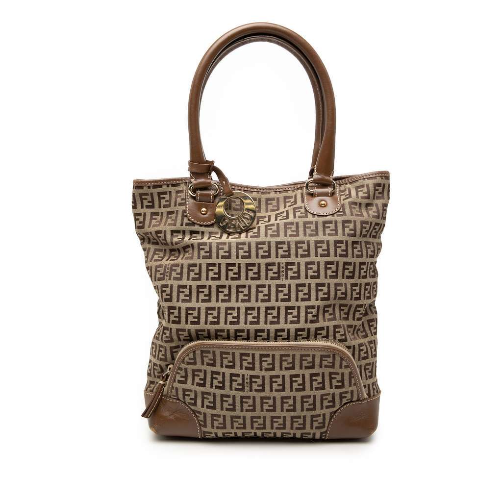 Fendi Zucchino Canvas Chef Front Pocket Shopping Tote Brown Canvas Very good - Front View