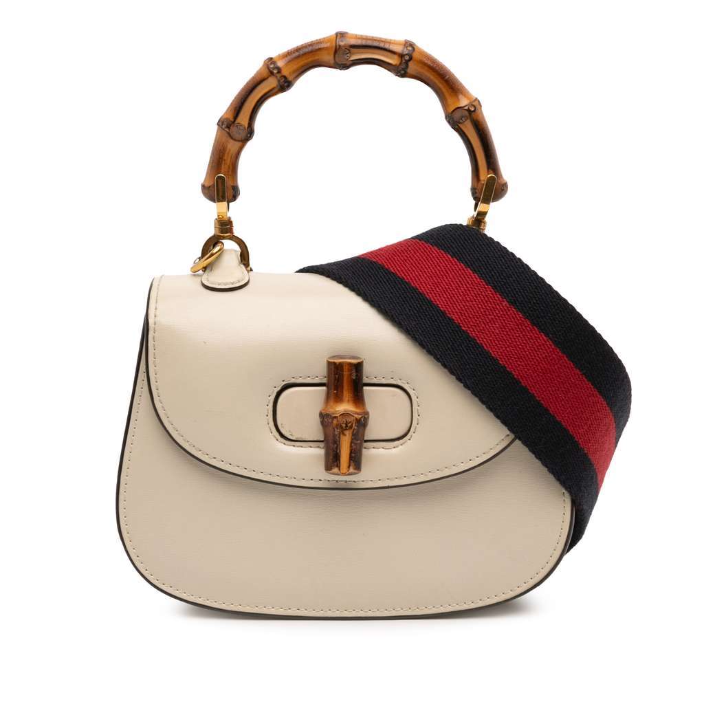 Gucci Mini Calfskin 1947 Bamboo Top Handle Bag White Leather Very good condition - Front View