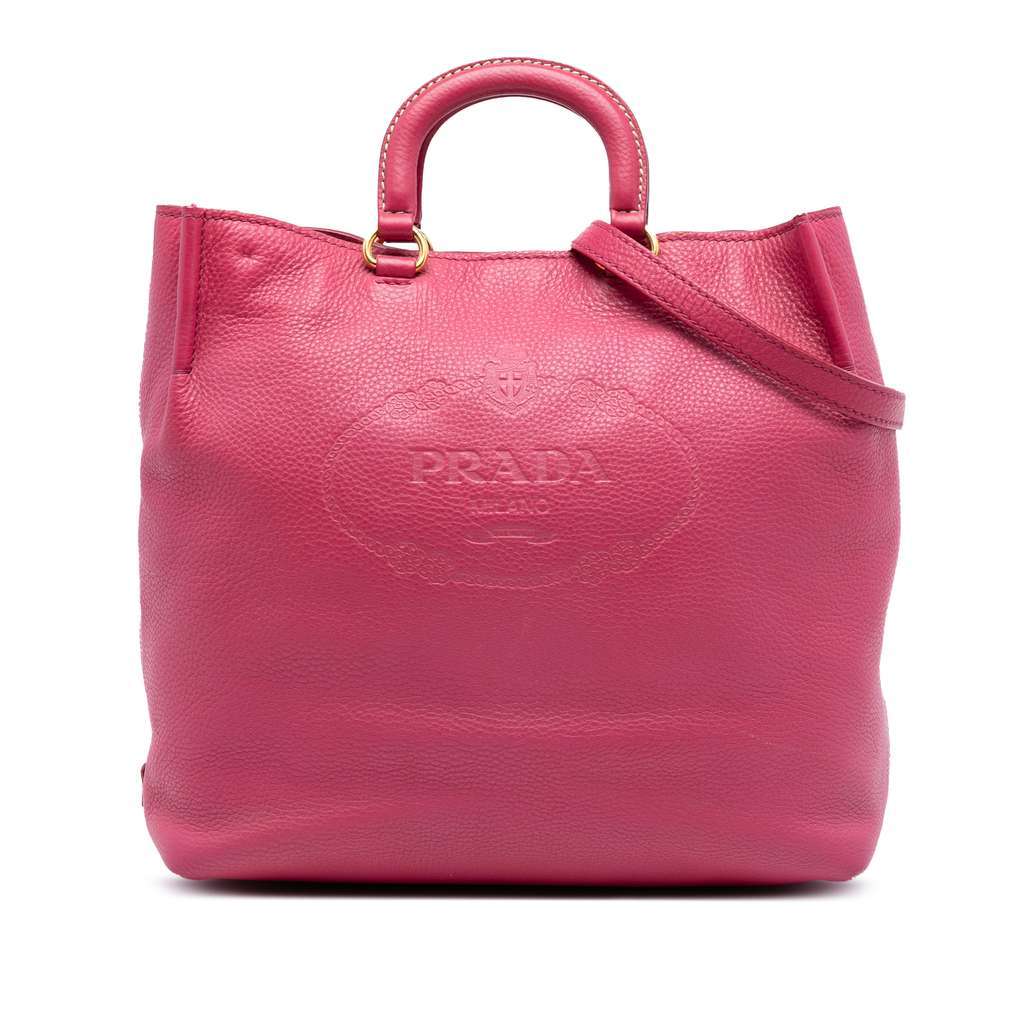 Prada Vitello Daino Embossed Canapa Logo Open Convertible Tote Pink Leather Very good condition - Front View