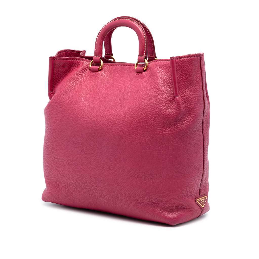 Prada Vitello Daino Embossed Canapa Logo Open Convertible Tote Pink Leather Very good condition - Back View