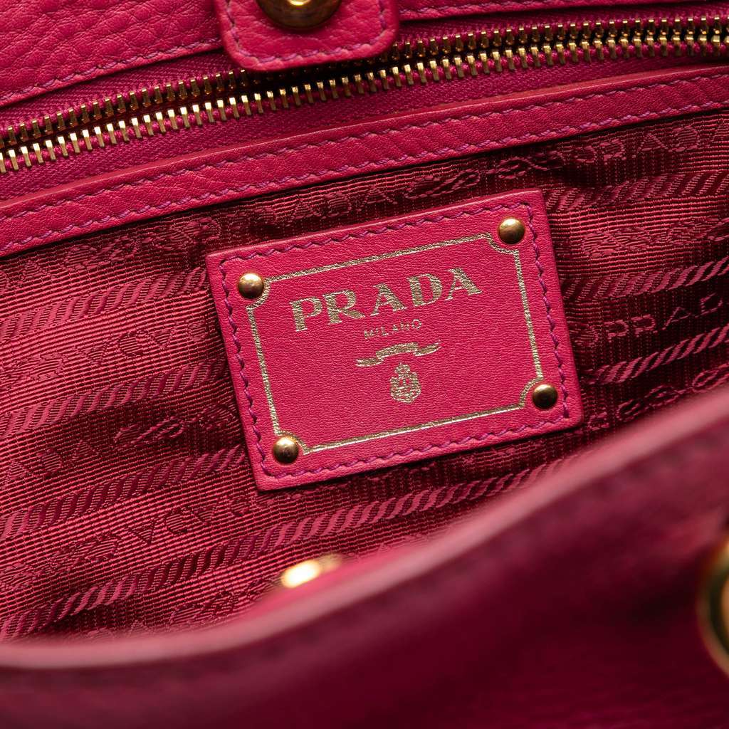 Prada Vitello Daino Embossed Canapa Logo Open Convertible Tote Pink Leather Very good condition - Box View