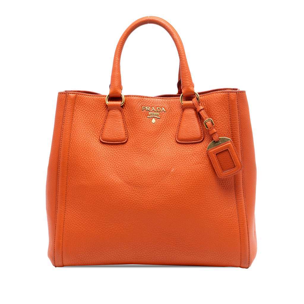 Prada Vitello Daino Open Convertible Tote Orange Leather Very good - Front View