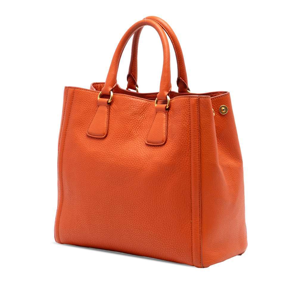Prada Vitello Daino Open Convertible Tote Orange Leather Very good - Back View
