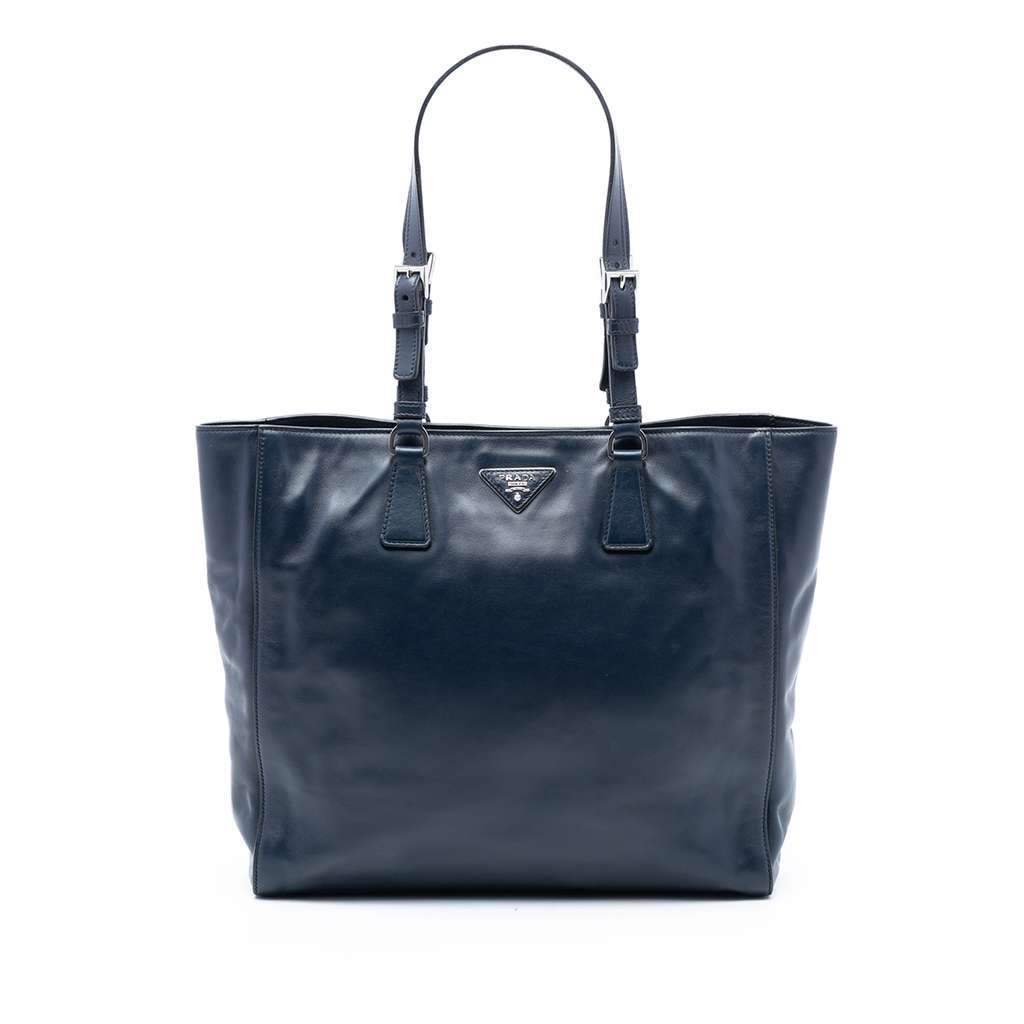 Prada Soft Calf Tote Blue Leather Very good - Front View