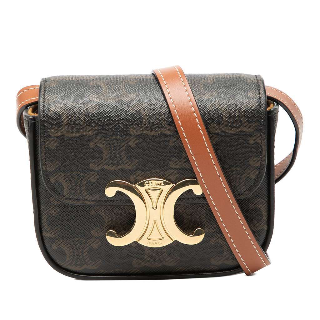 Celine Mini Triomphe Coated Canvas Claude Crossbody Brown Canvas Very good - Front View