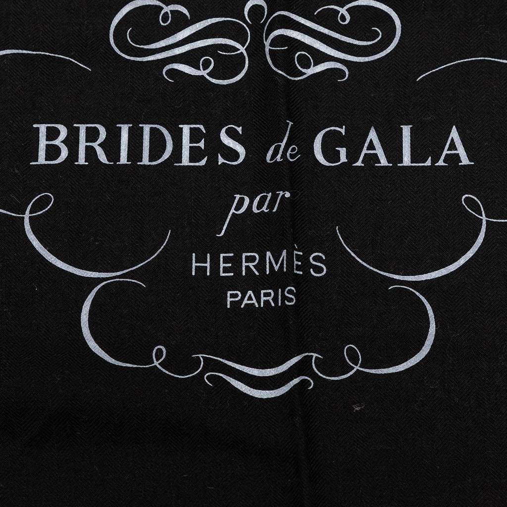 Hermès Brides de Gala Applique Pique Cashmere Silk Shawl 140 Black Wool Very good condition - Inside View