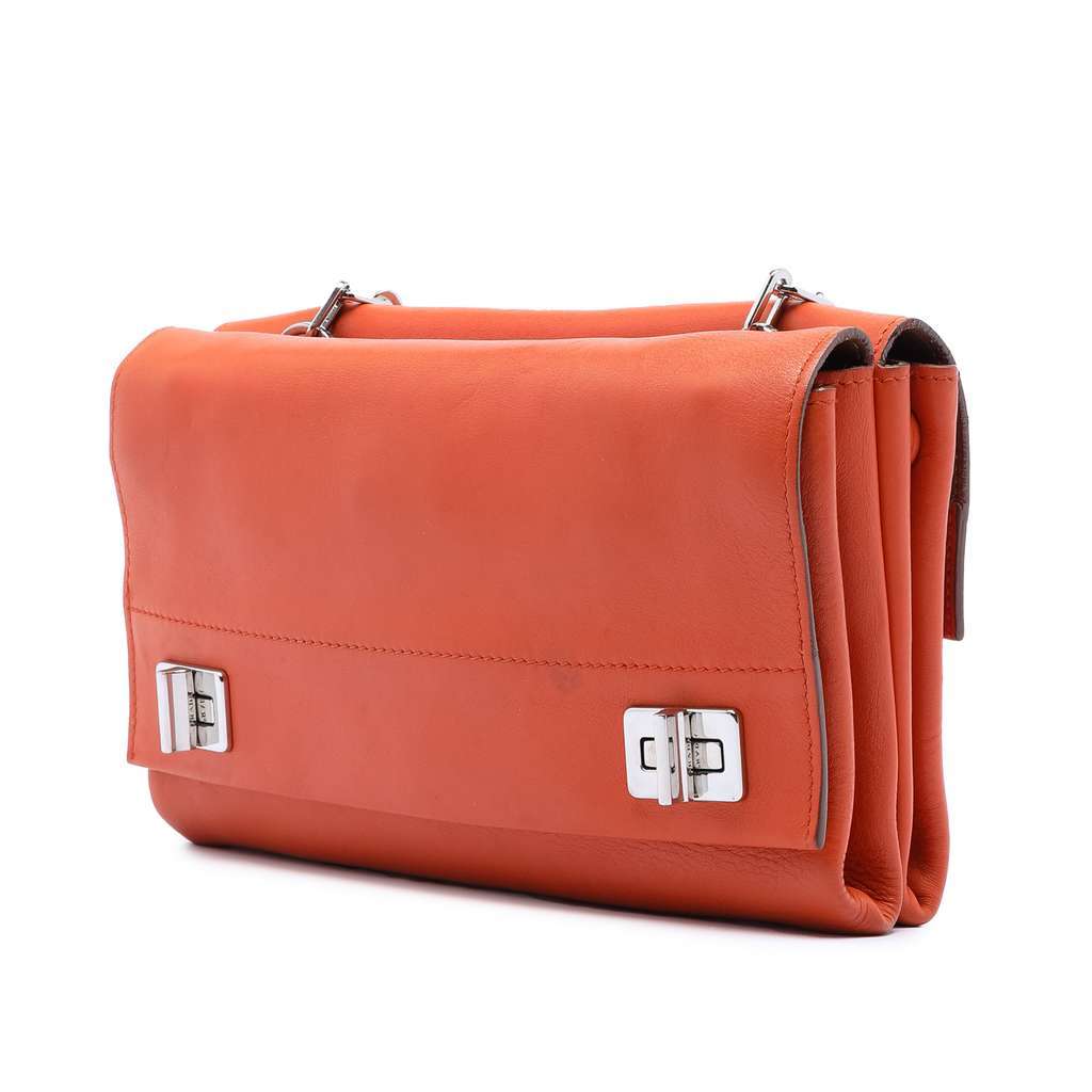 Prada Soft Calf Double Turnlock Crossbody Orange Leather Very good - Back View