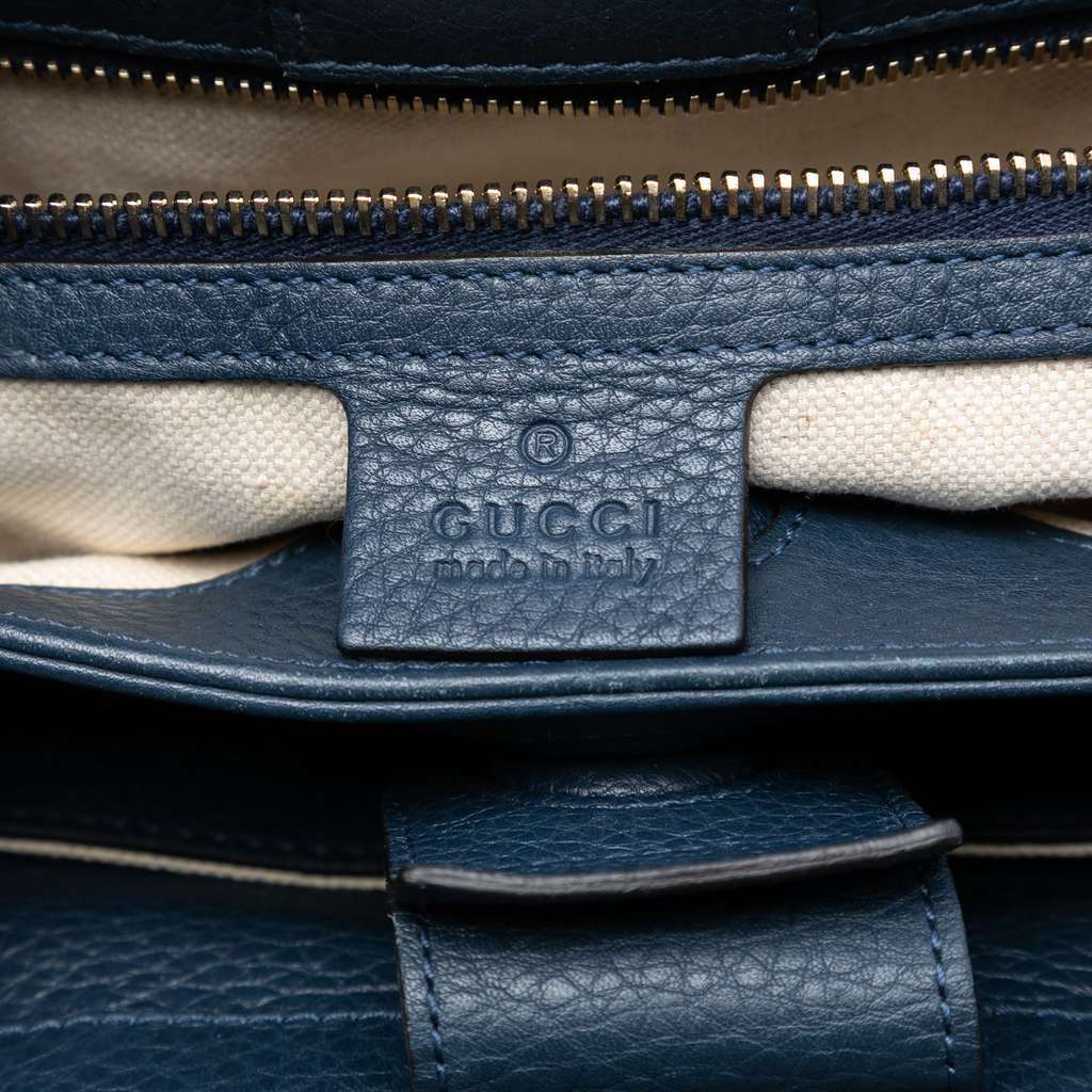 Gucci Small Calfskin Bamboo Shopper Satchel Blue Leather Very good condition - Box View