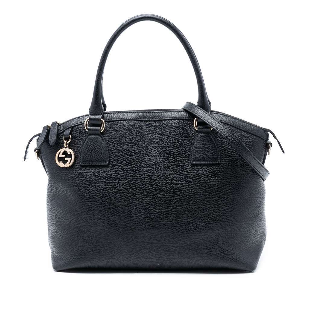 Gucci Medium Leather GG Charm Dome Satchel Black Leather Very good condition - Front View