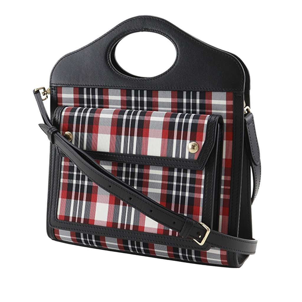Burberry Mini Plaid Canvas Pocket Satchel Black Canvas Very good - Back View