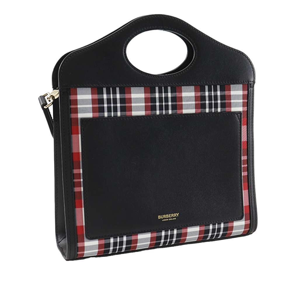 Burberry Mini Plaid Canvas Pocket Satchel Black Canvas Very good - Inside View