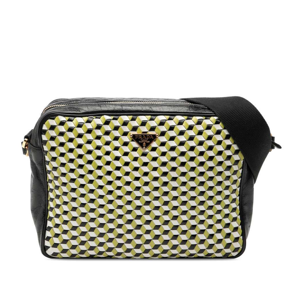 Prada Leather Perspective Cubes Shoulder Bag Black Leather Very good - Front View
