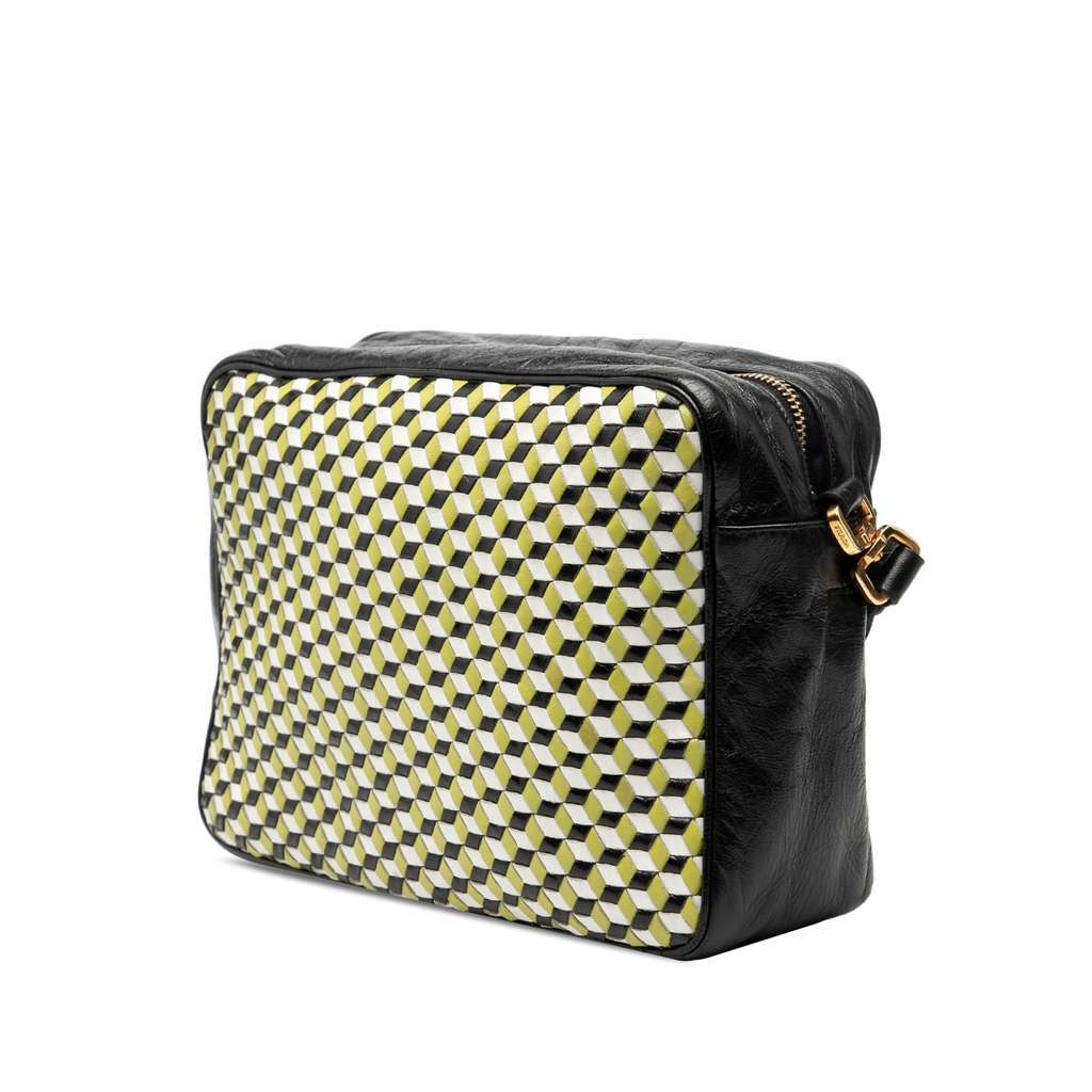 Prada Leather Perspective Cubes Shoulder Bag Black Leather Very good - Back View