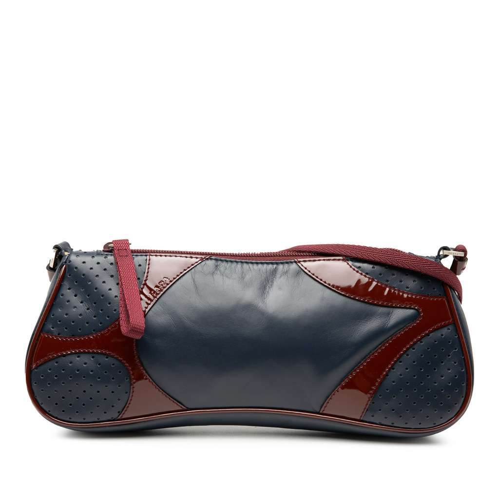 Prada Patent Trimmed Vitello Drive Crossbody Blue Leather Good - Front View