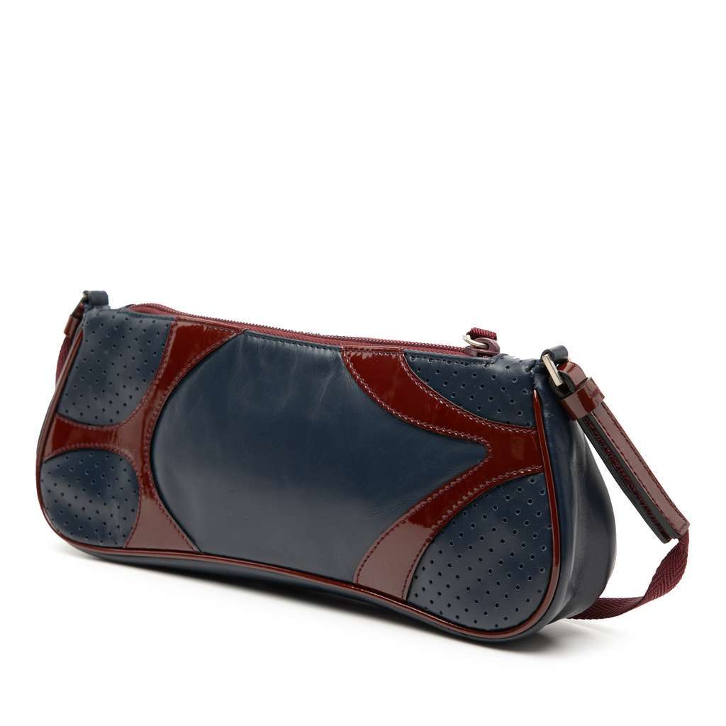 Prada Patent Trimmed Vitello Drive Crossbody Blue Leather Good - Back View
