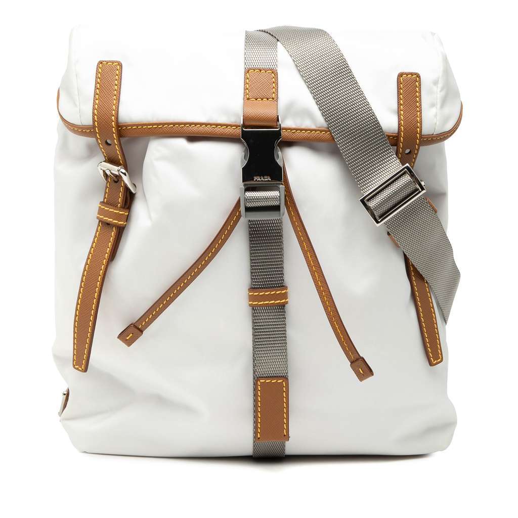 Prada Saffiano Trimmed Tessuto Triple Buckle Messenger Bag White Very good condition - Front View