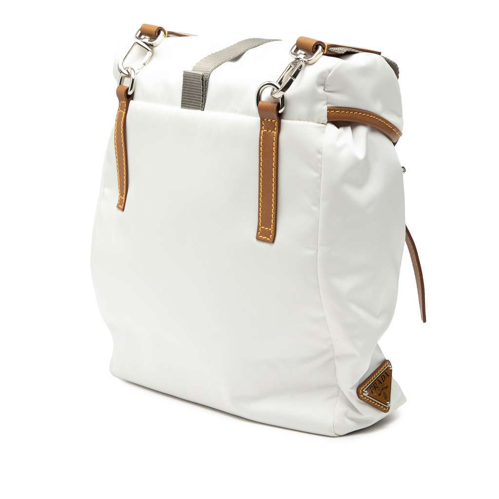 Prada Saffiano Trimmed Tessuto Triple Buckle Messenger Bag White Very good condition - Back View