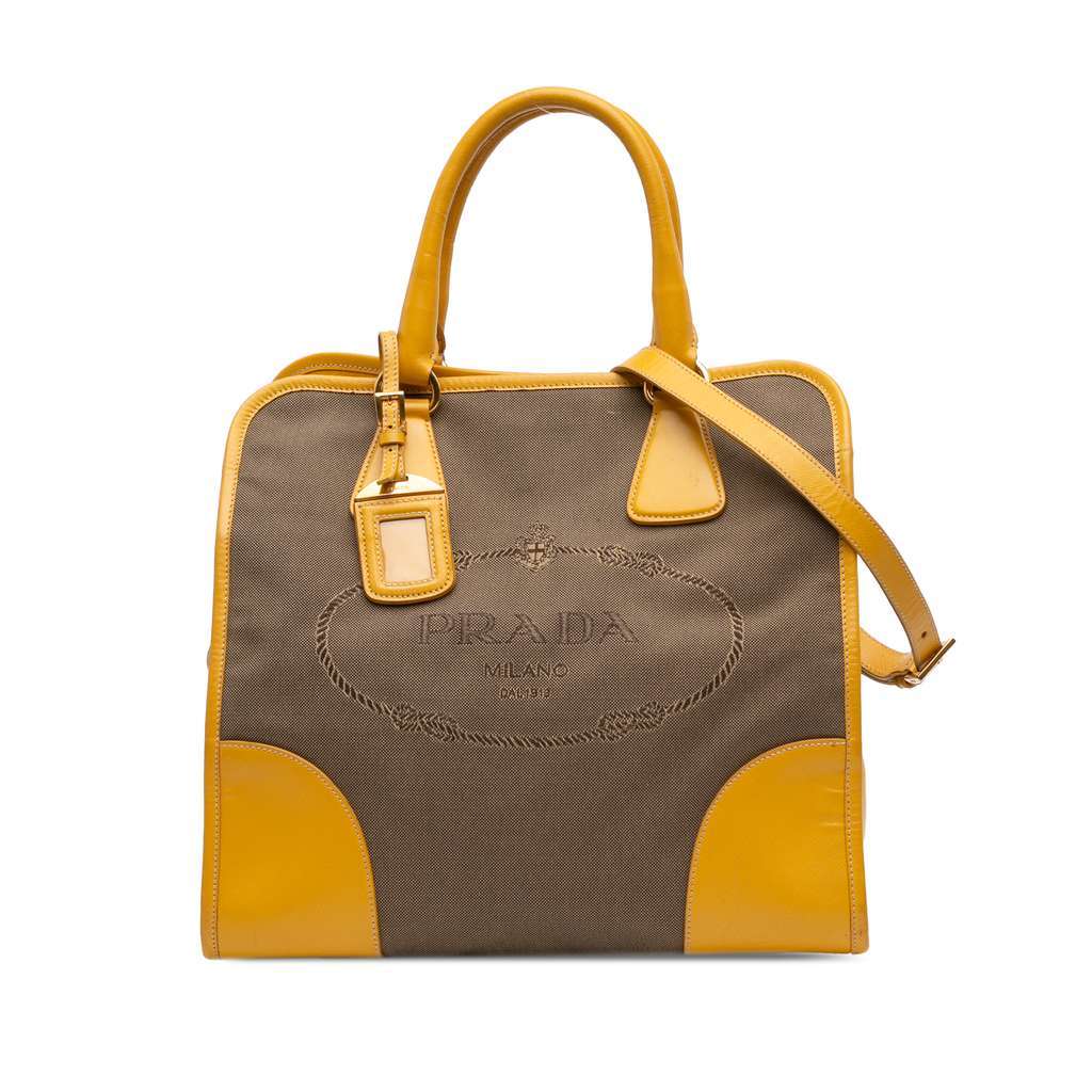 Prada Saffiano Trimmed Canvas Canapa Logo Satchel Brown Canvas Very good condition - Front View