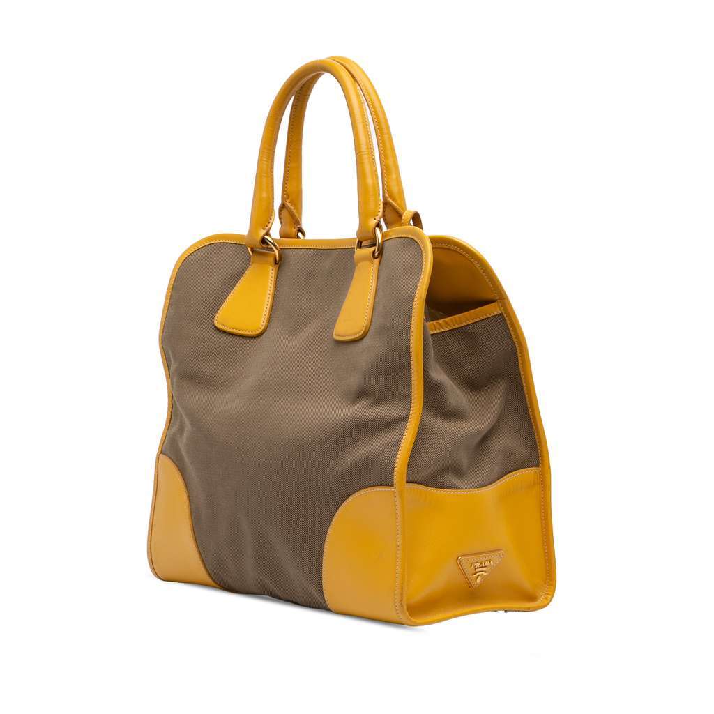 Prada Saffiano Trimmed Canvas Canapa Logo Satchel Brown Canvas Very good condition - Back View