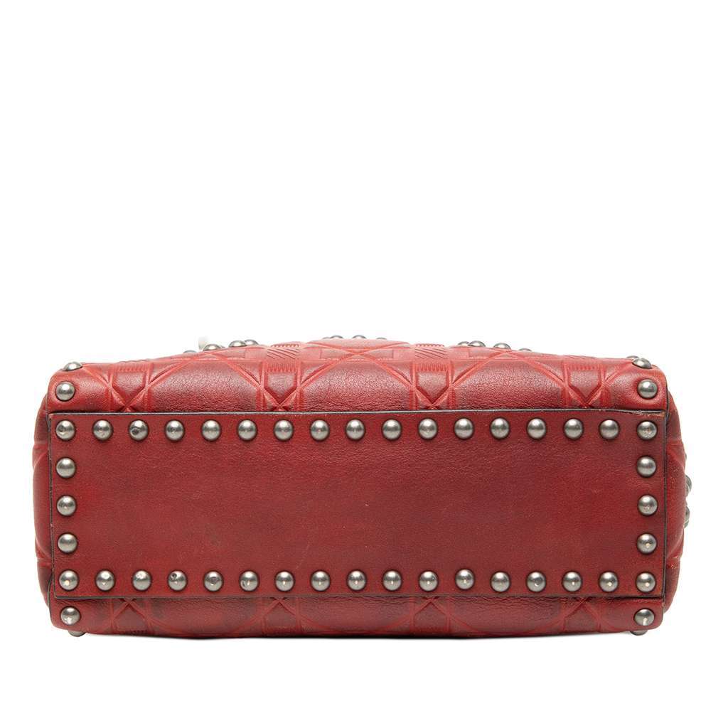 Dior Mini Embossed Calfskin Cannage Studded Flower Lady Dior Red Leather Very good condition - Inside View