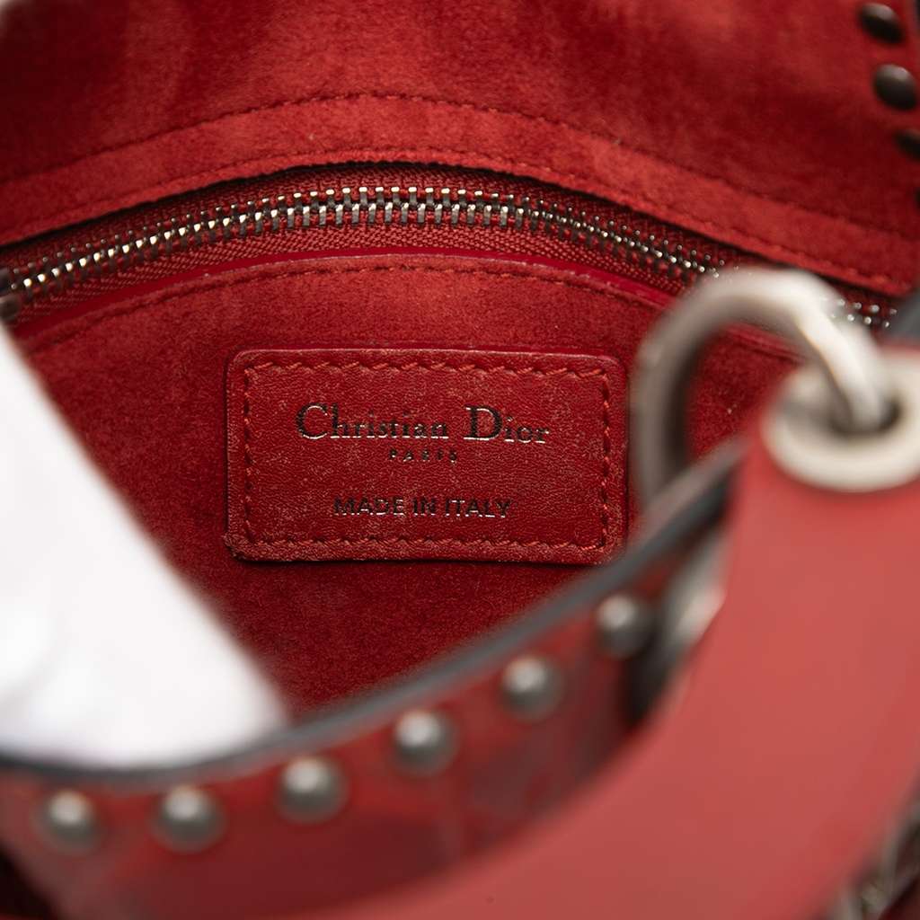 Dior Mini Embossed Calfskin Cannage Studded Flower Lady Dior Red Leather Very good condition - Box View
