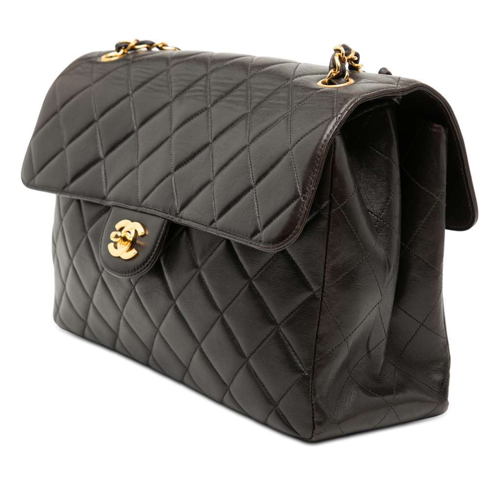 Chanel Jumbo Quilted Lambskin Double Sided Flap Black Leather Very good condition - Back View